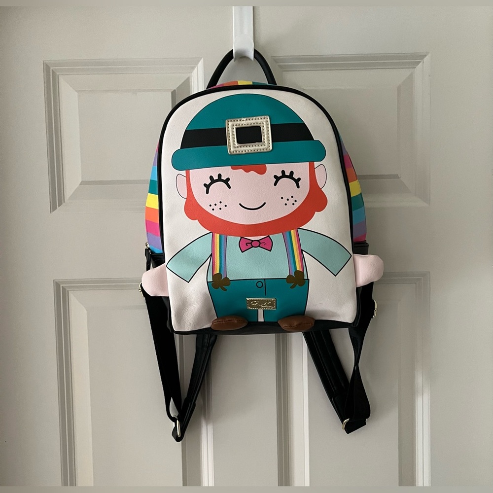 Luv Betsey Johnson Lucky Leprechaun Backpack adjustable straps rainbow sides